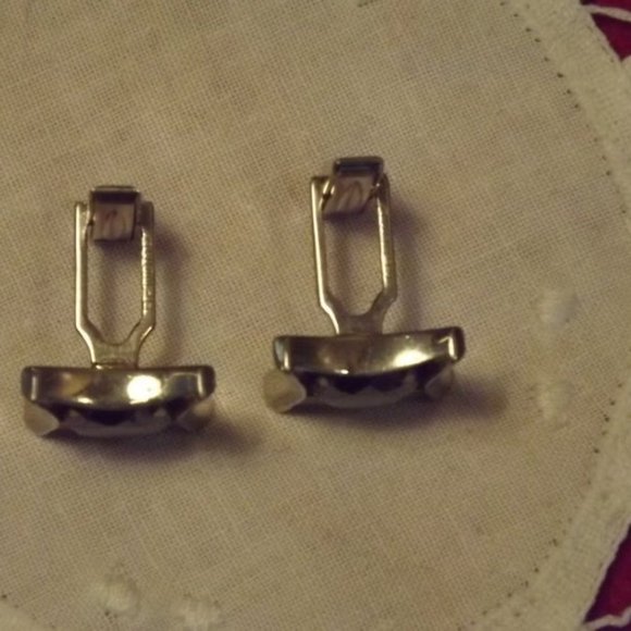 Vintage Sherman Black Glass Rhinestone Cuff Links - Picture 4 of 4